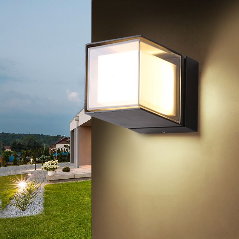 Lámpara de pared LED rotativa cuadrada con sombra acrílica transparente al aire libre de iluminación impermeable al aire libre