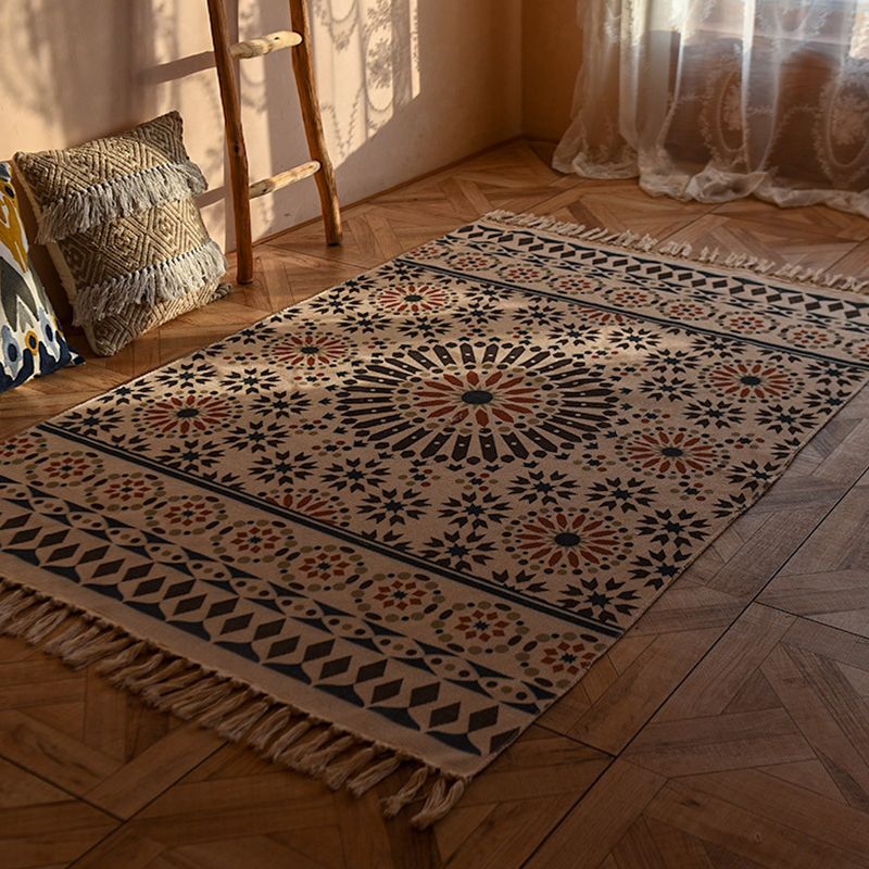Bohemian Tribal Print Carpet Polyester Fringe Indoor Rug Stain Resistant Area Carpet for Living Room