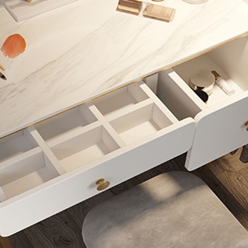Luxurious 2 Storage Drawers Vanity Set with Padded Stool in White/Grey