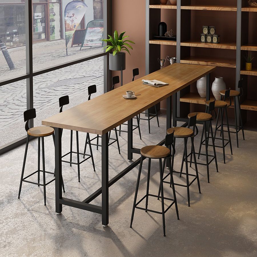 Modern Brown Wood Bistro Table with Rectangle Table Top Black Trestle Table 42'' H