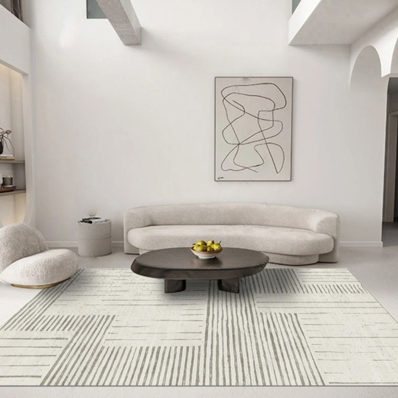 White Tone Minimalist Area Rug Polyester Stripe Carpet Non-Slip Backing Rug for Home Decoration