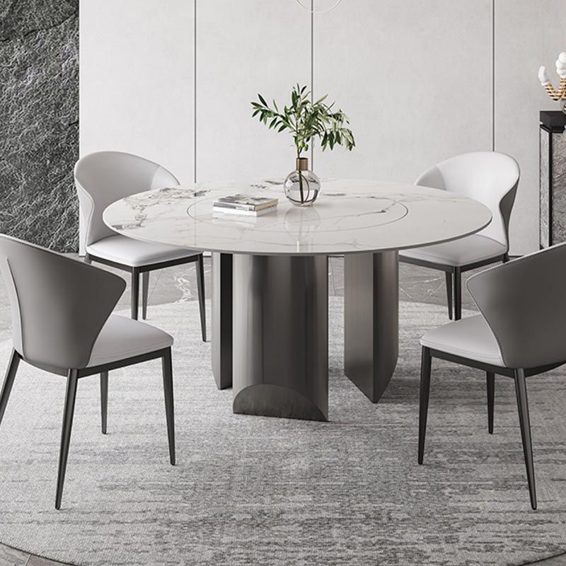 Round Dining Table Contemporary Dining Table with Stainless Steel Pedestal Base