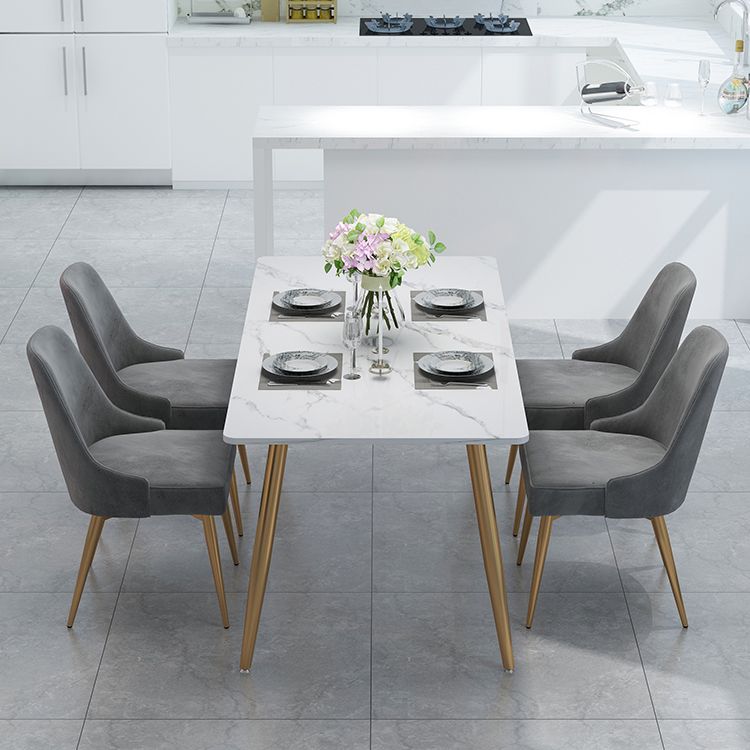 Stone Top Gold Base Dinner Room Kitchen Table Traditional Luxury Rectangle Dining Table