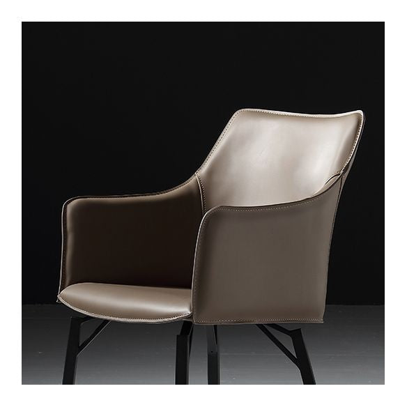 Indoor Faux Leather Dining Arm Chair Metal Frame Arm Chair in Gray