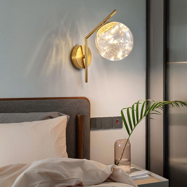Wrought Iron LED Wall Lamp in Modern Creative Style Glass Globe Wall Light for Bedroom