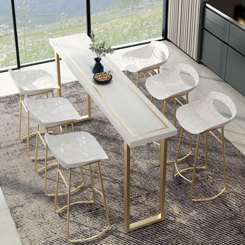 Glam White Wood Bar Dining Table Rectangle Indoor Bistro Table with Sled Pedestal