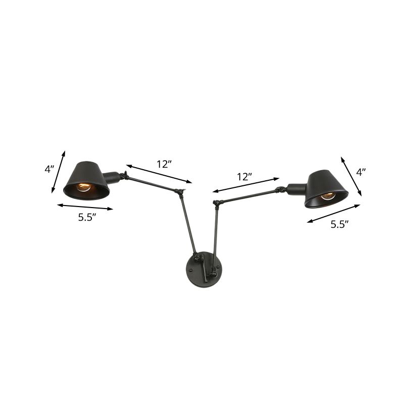 2/3 Lichten Iron SCONCE LICHTING Antiqued Black Finish Slaaparm Slaapkamer Wandlamp met belschaduw