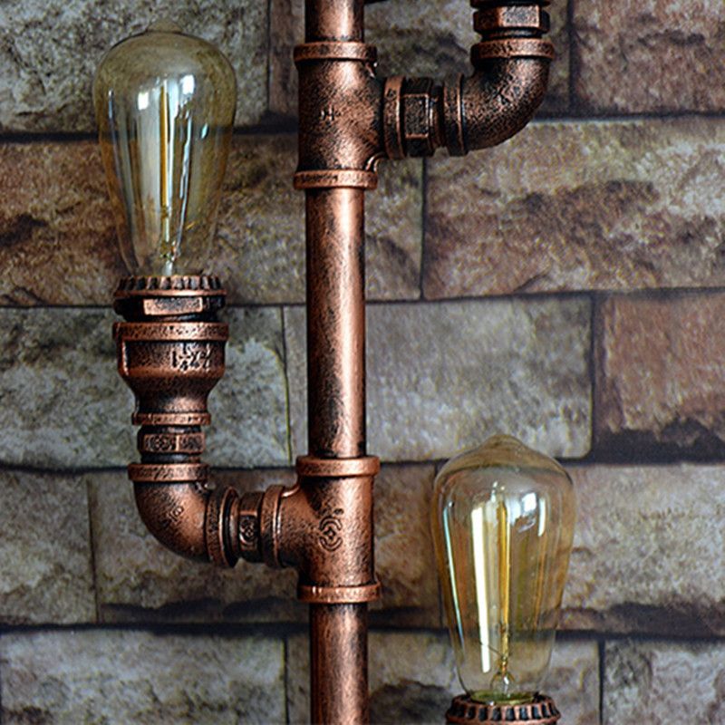 Metal Water Pipe Wall Lighting Industrial Style 3 Lights Wall Mounted Light Fixture in Brown