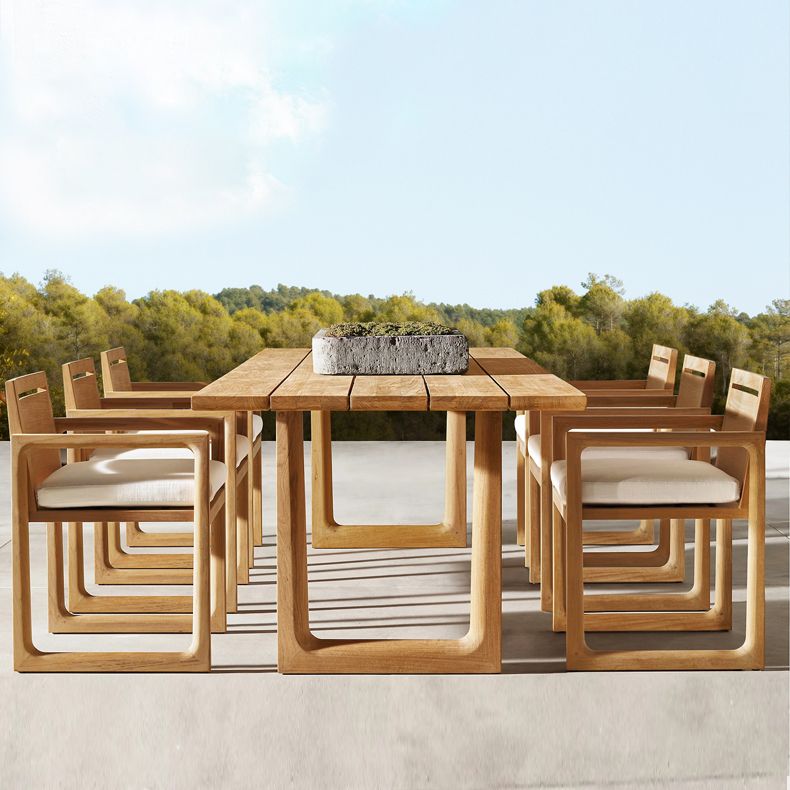 Modern Patio Dining Table Set 1/7 Pcs Solid Wood Patio Dining Table and Upholstered Chairs