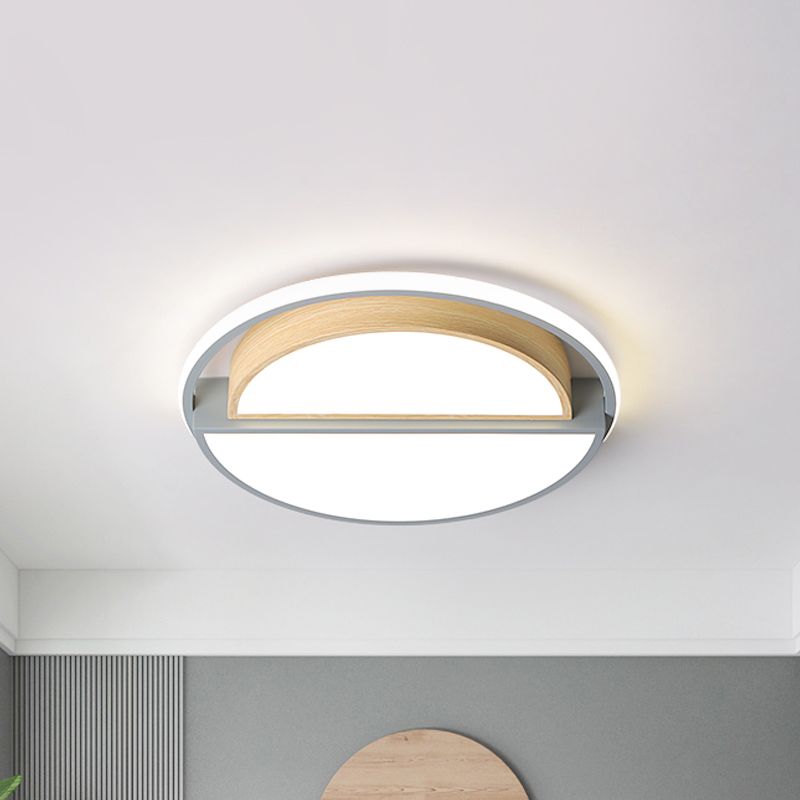 Macaron Sliced ​​Round Iron Deckenleuchte 16,5"/20,5" breite LED-Unterputzbeleuchtung in Grün/Grau-Holz, warmes/weißes Licht
