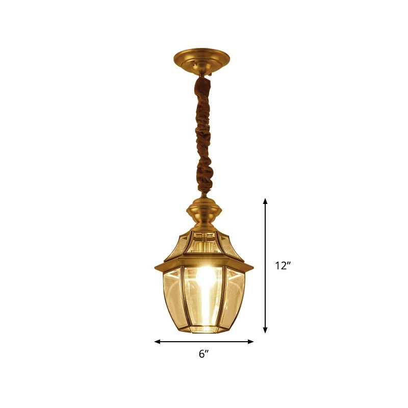 1 Bulb Earthen Jar Pendant Light Fixture Vintage Gold Clear Glass Hanging Ceiling Lamp, 6"/8.5" Wide