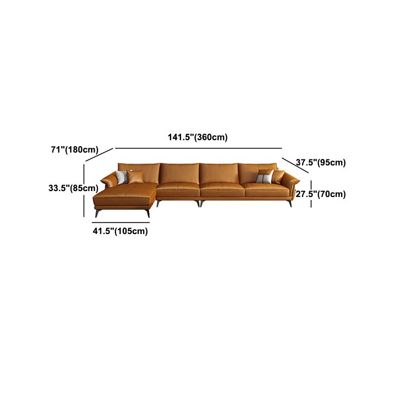 Scandinavian Orange Stain-Resistant Genuine Leather Sofa & Chaise