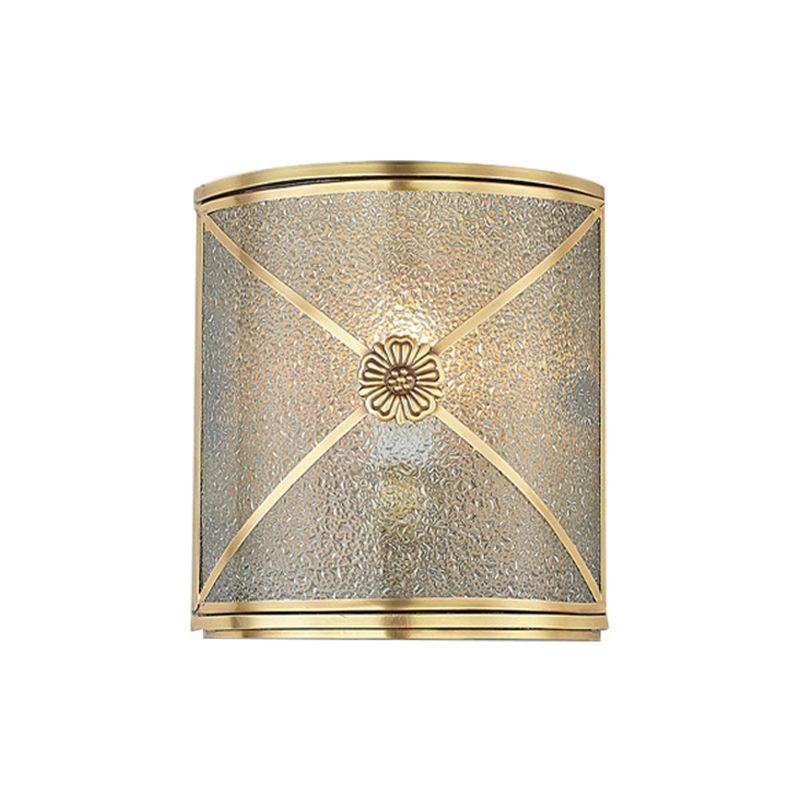 Water Glass Half Cylinder Flush Wall Sconce Traditional 1 Head Corner Wall Mount Light in Brass