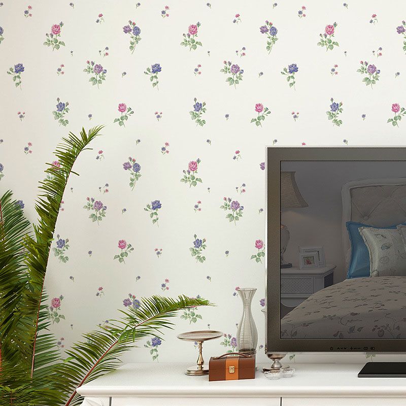 Dense Flower Pattern Wallpaper in Soft Color, Minimalist Wall Art for Guest Room