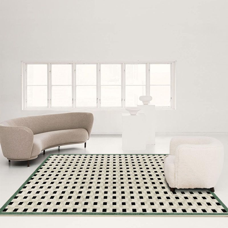 Green Plaid Pattern Area Carpet Modern Polyester Area Rug Non-Slip Backing Rug for Living Room