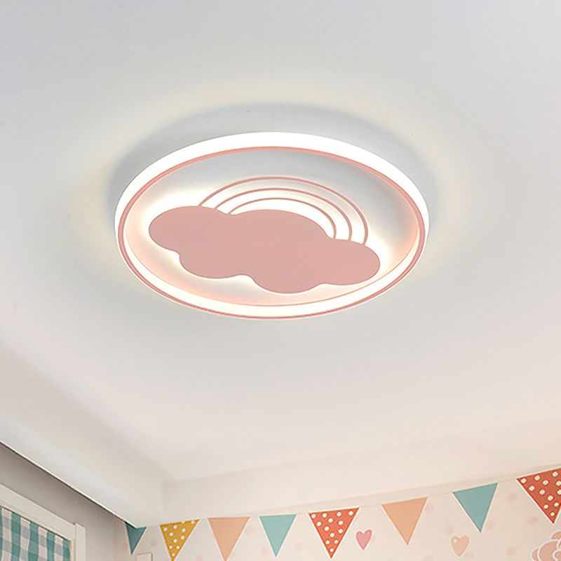 Rainbow Extra Thin Iron Ceiling Lamp Cartoon Pink/Blue LED Flush Mount Light Fixture for Kindergarten