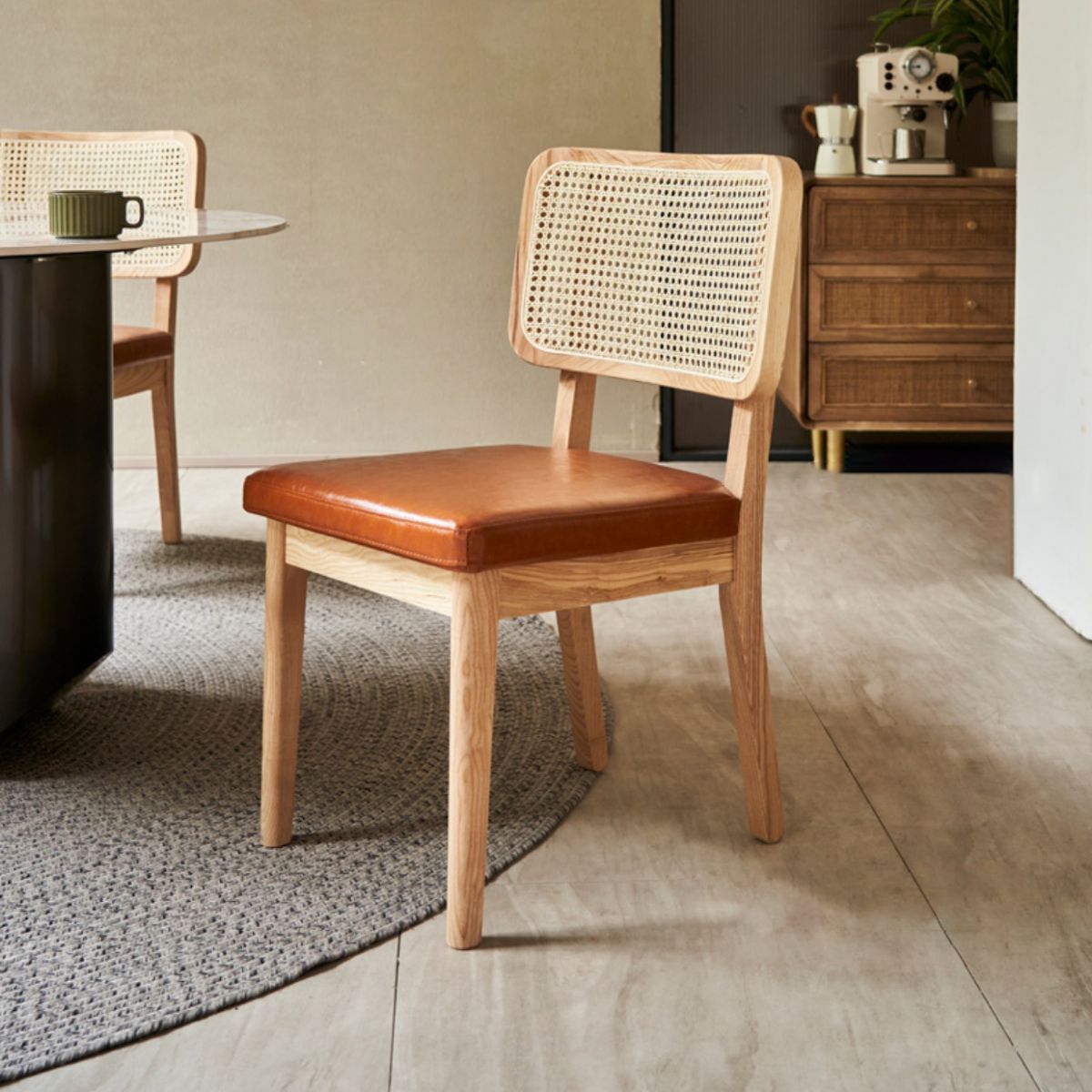 Modern Dining Set 1/4/5/7 Pcs Stone Top Table with Solid Wood Frame Chairs