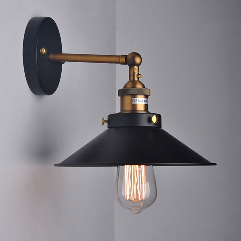 Flare Shade Light Industrial Style 1 Light Metal Wall Sconce Light Fixture in Black