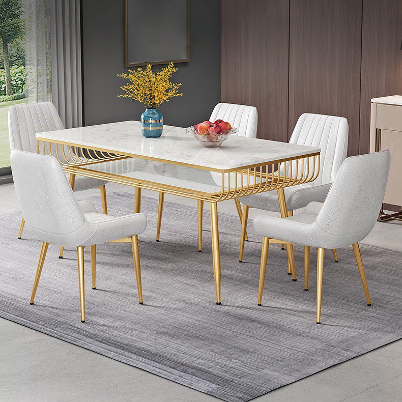 Metal and Slate Table Modern Minimalist Storage Rectangular Dining Table