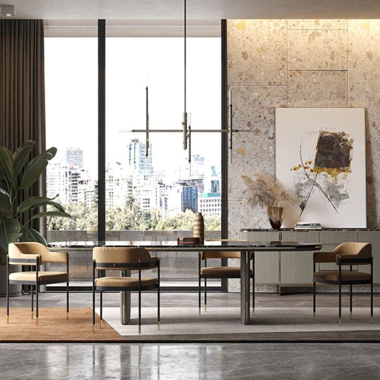 Contemporary Kitchen Dining Chair Upholstered Black Legs Arm Chair