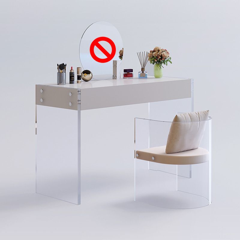 Mirrored Wood Makeup Dressing Table Modern Style Stool Set in White