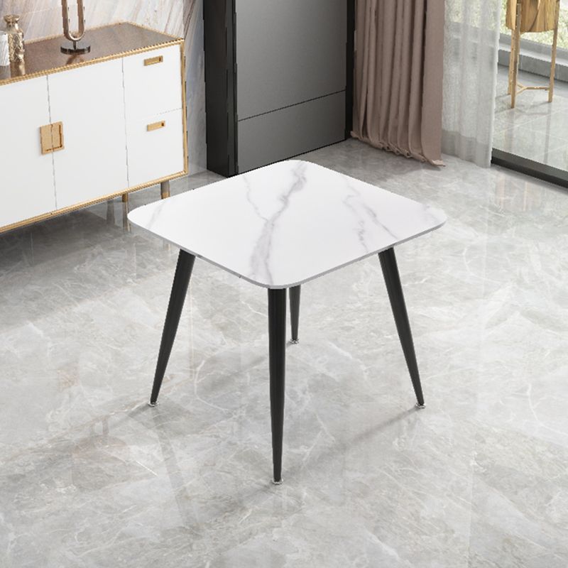 Square Sintered Stone White Dining Table Industrial 4 Legs Table for Dining Room