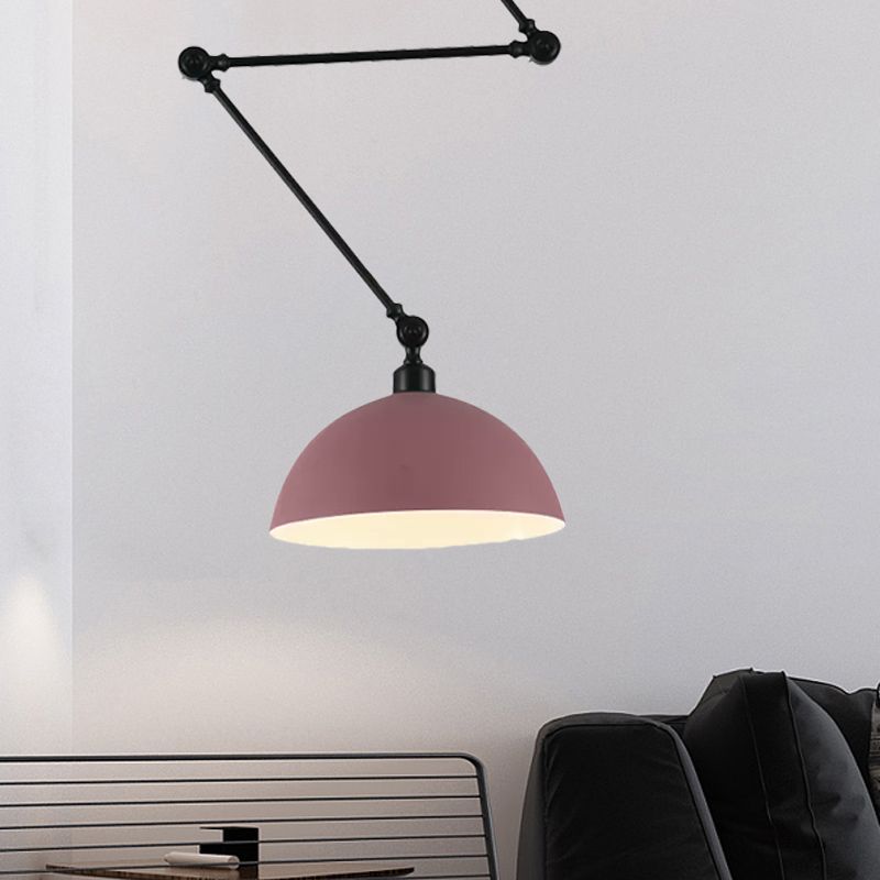 Swing Arm Suspension Pendant Light Macaron Iron Single Dining Table Hanging Lamp with Green/Red Bowl Shade