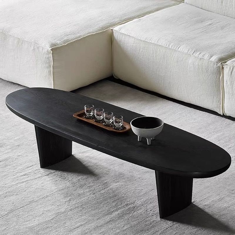 North European Oval Coffee Table Wood Cocktail Table in Black