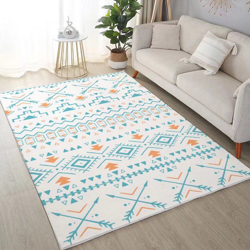 White Modern Rug Polyester Pattern Rug Stain Resistant Rug for Living Room