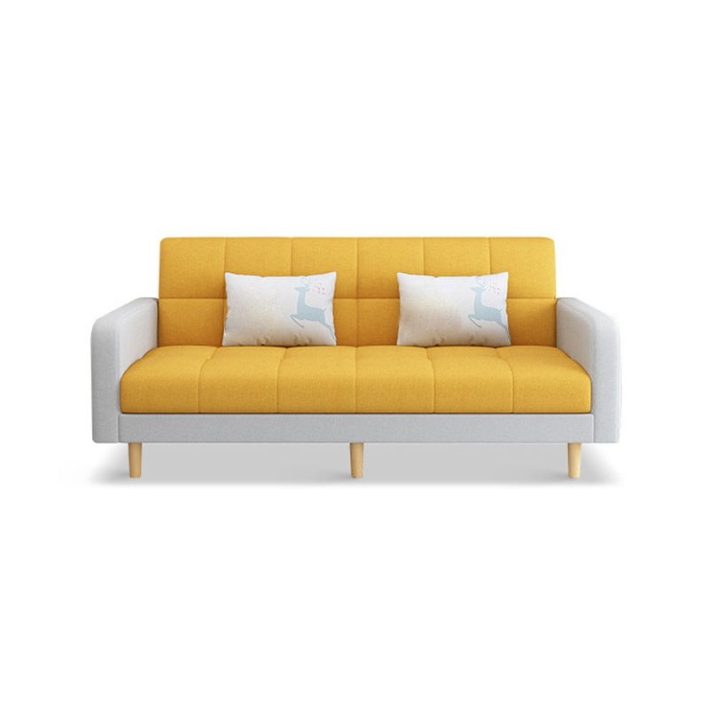 Contemporary Faux Leather and Linen Biscuit Back Convertible Settee Couch