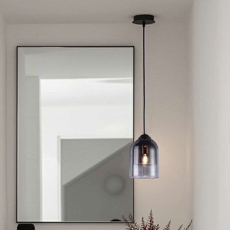 Cloche Smoke Grey Glass Pendant Lighting Modern 1 Head Black Hanging Light Fixture