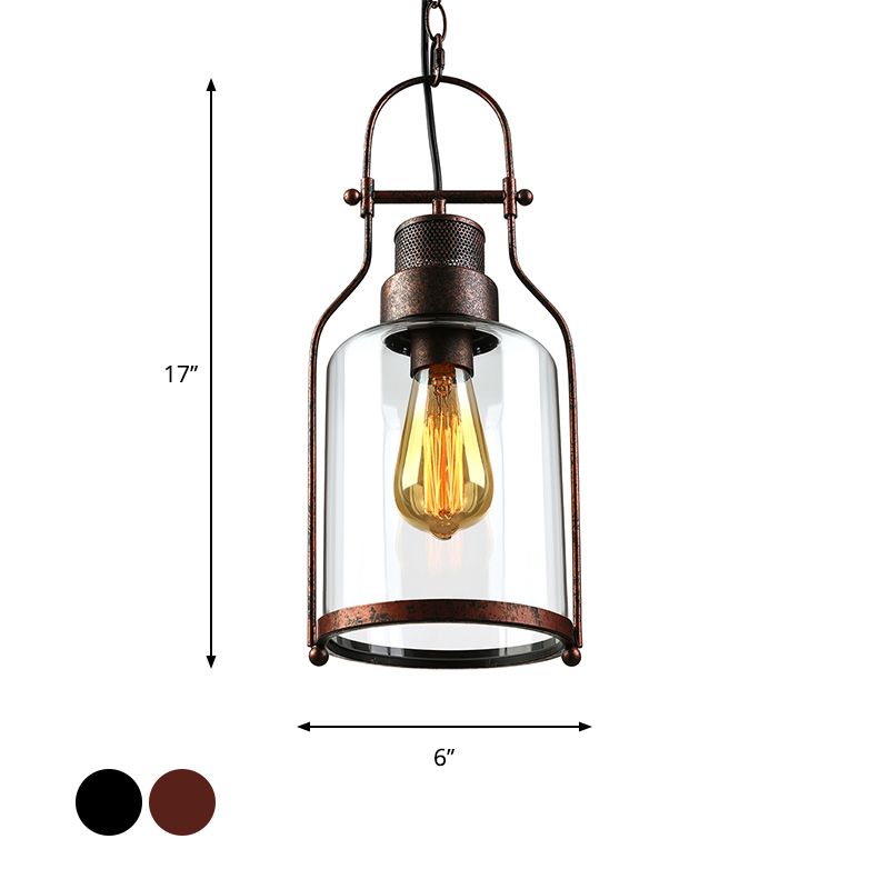 Black/Rust 1 Light Assicante Light Farmhouse Light Glass Glass Jar lampada appesa