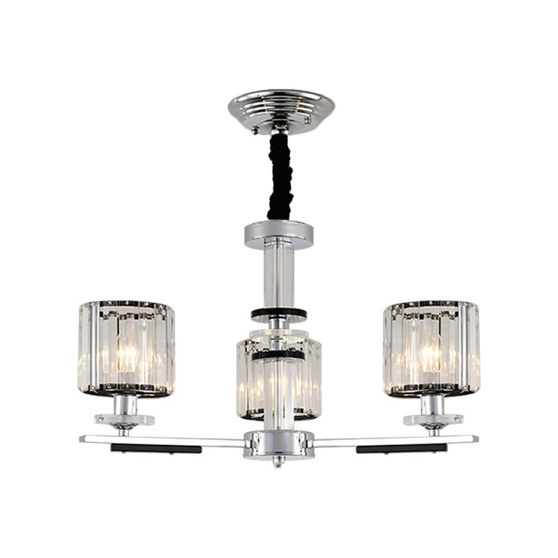 Cylindrical Pendant Chandelier Minimalism Clear Crystal 3 Heads Dining Room Pendant Lighting in Chrome