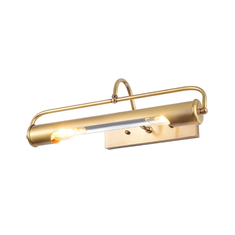 Lineare Badezimmer-Waschtischleuchte traditionelle Metall 2-Licht goldene Wandleuchte mit kurvigem Arm