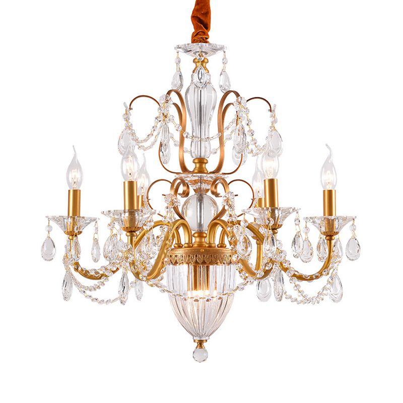 Gold Candlestick Hanging Chandelier Rural Crystal 6/8 Lights Bedroom Suspension Lighting