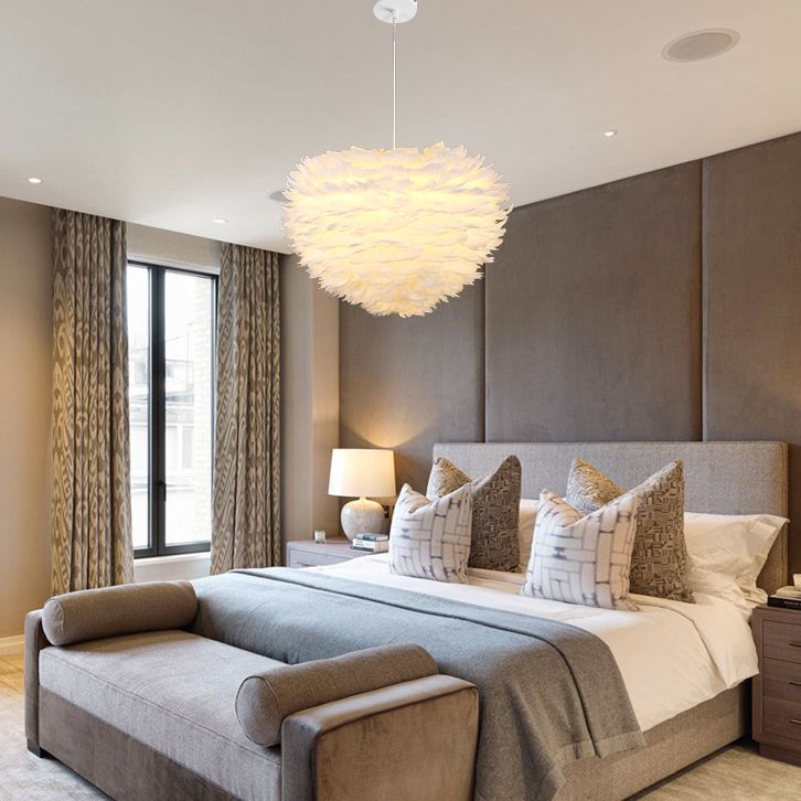 Eigentijdse bol kroonluchter hanger lichte veer gesuspendeerd verlichting voor slaapkamer