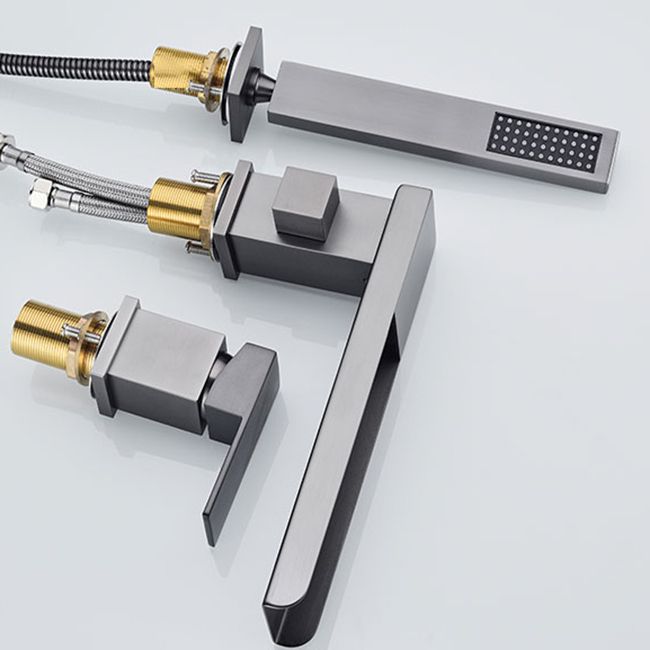 Deck Mounted Copper Roman Tub Faucet Low Arc Waterfall Roman Tub Faucet Set