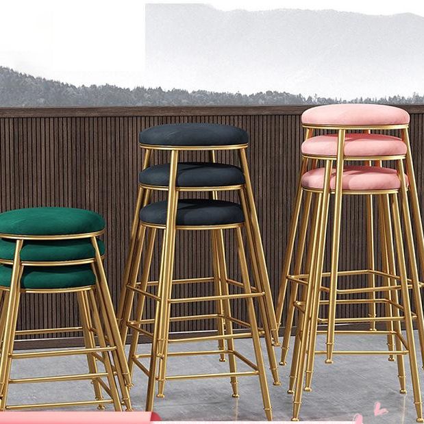 Nordic Glam Bar Stool Round Counter Bar Stool with Metal Legs for Kitchen