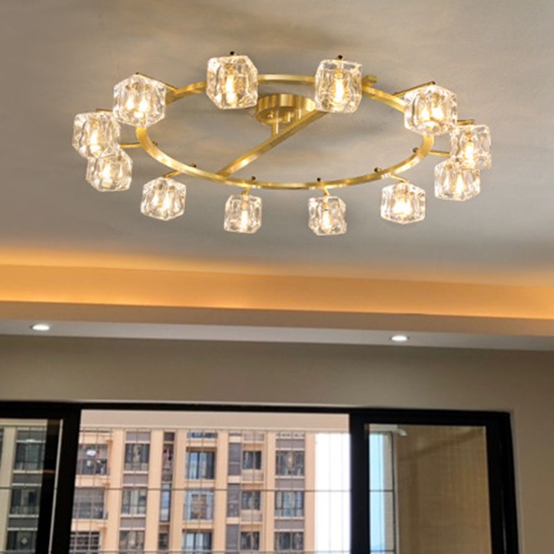 Modern Circular Ceiling Mount Light Fixture Crystal 12 Lights Ceiling Light