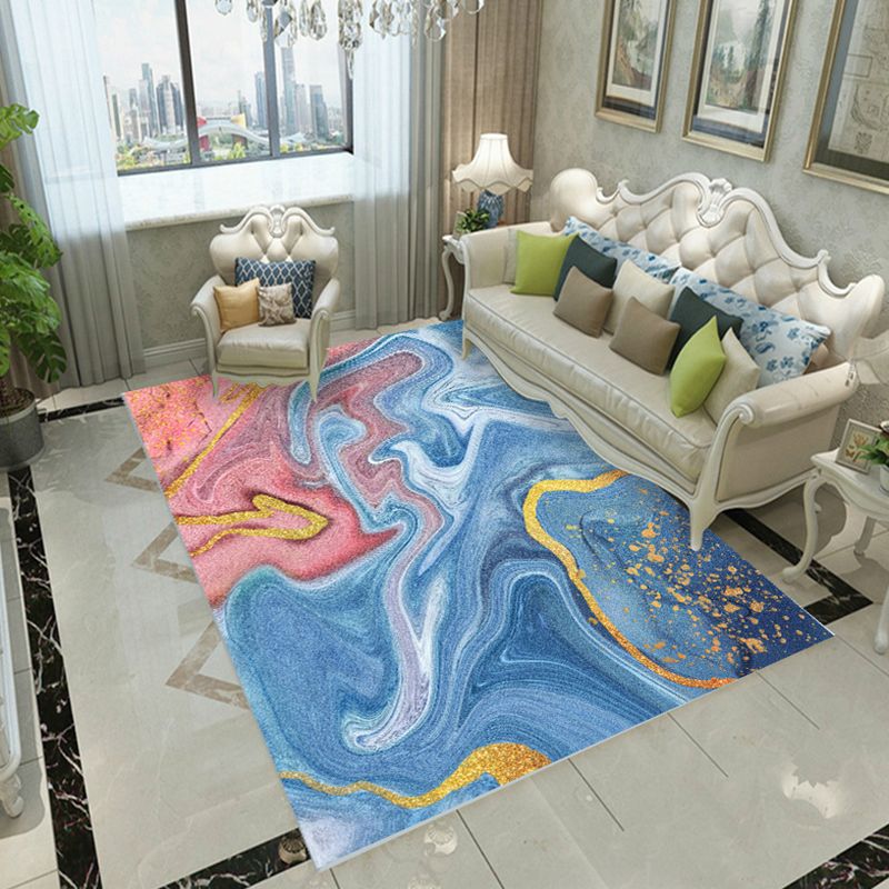 Contemporary Rug Polyester Abstract Print Carpet Stain Resistant Area Rug for Living Room