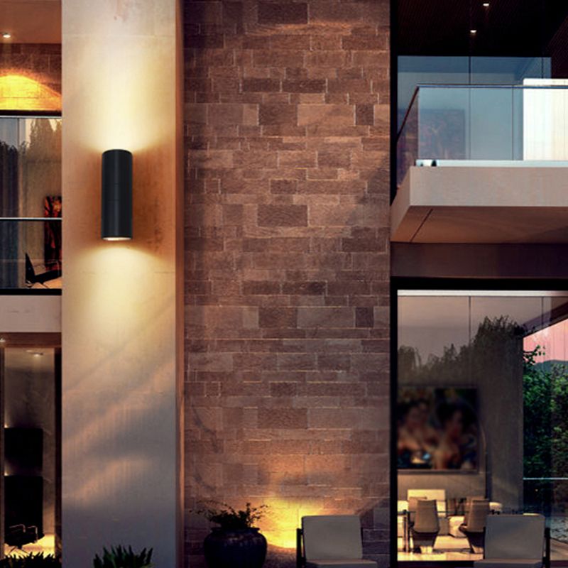 Contemporary Black Wall Light Cylinder 2 Lights Wall Washer with Aluminum for Outdoors