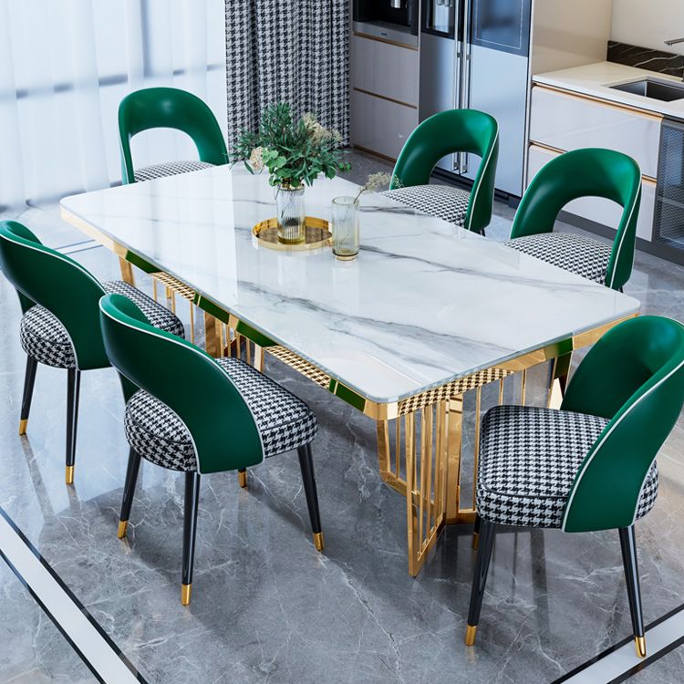 Traditional Luxury Style Dining Table Rectangle Sintered Stone Table with Gold Frame