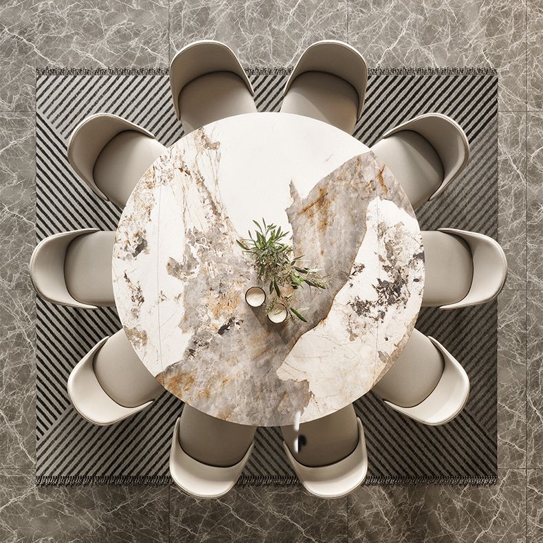 4-foot Stone Dinette Table Contemporary Round Dining Table with Drop Leaf