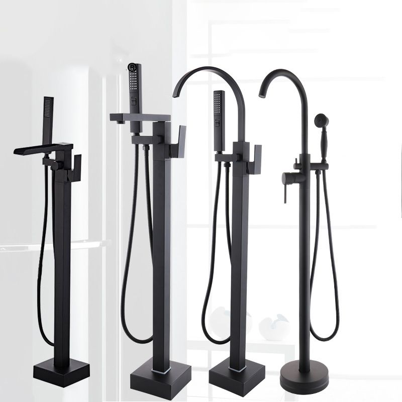 Floor Mounted Metal Freestanding Tub Filler Copper Freestanding Faucet with Hose