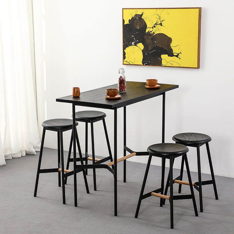 Black Round Counter-height Stool Industrial Backless Indoor Wood Bar Stool
