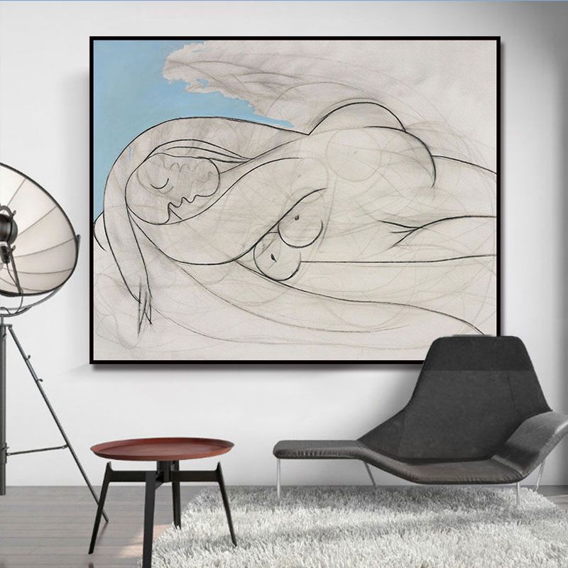 Picasso Line Sketch Woman Canvas White Minimalist Wall Art for Living Room