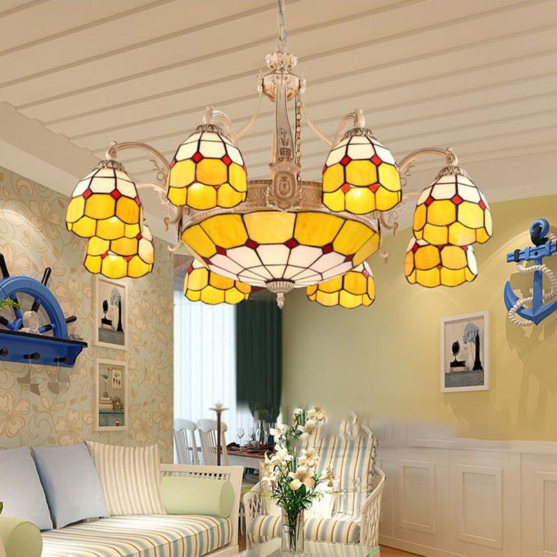 Éclairage à lustre à motifs jaune / bleu