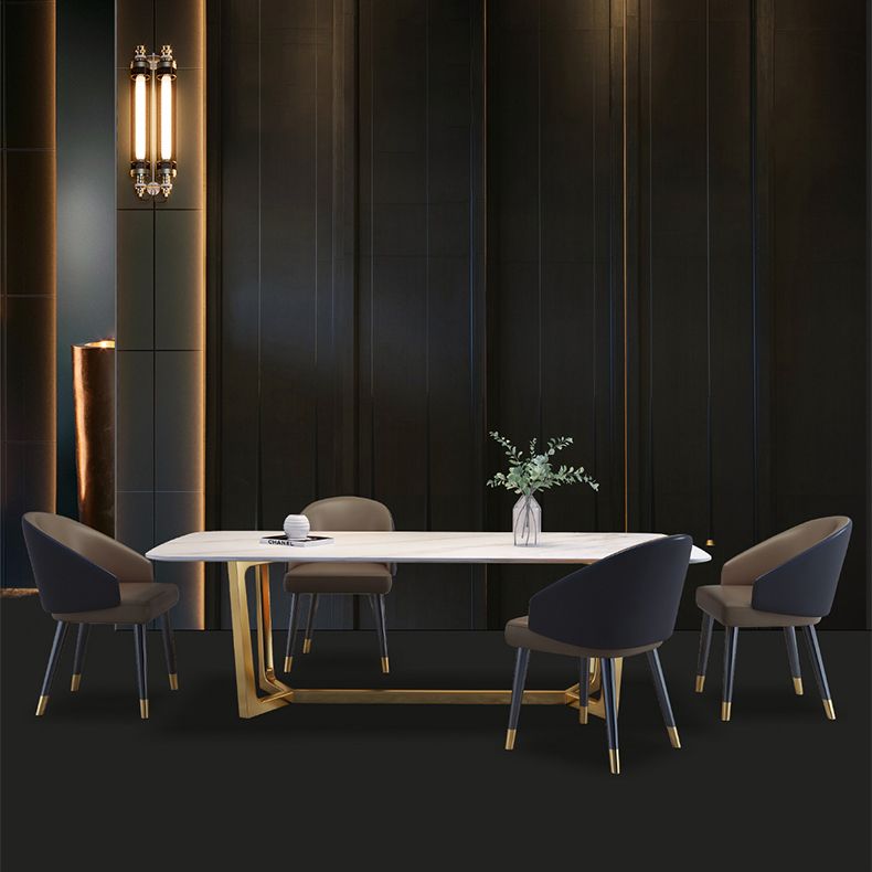 Tono blanco de piedra sinterizada mesa de comedor glam Mesa base para el comedor para comedor
