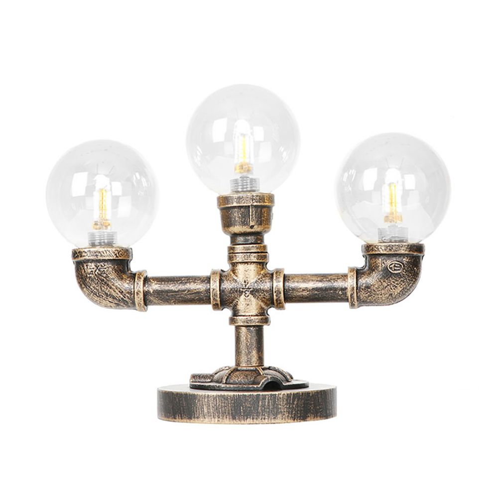 Clear/Amber Glass Antique Bronze Distanne Light Globe 2/3 Light Implesso di attività industriali con base