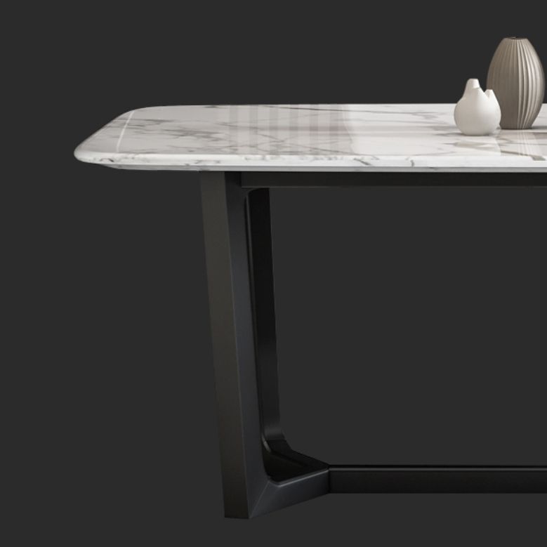 Simplicity Style Rectangle Marble Fixed Dinner Table with Trestle Base